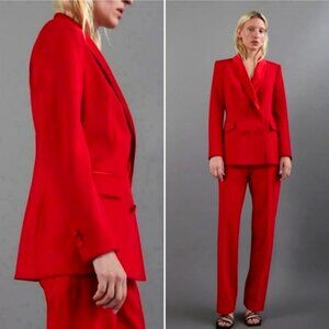 ZARA Red Tuxedo Blazer Satin Collar Jacket Sz M Double Breasted Party 7906/783